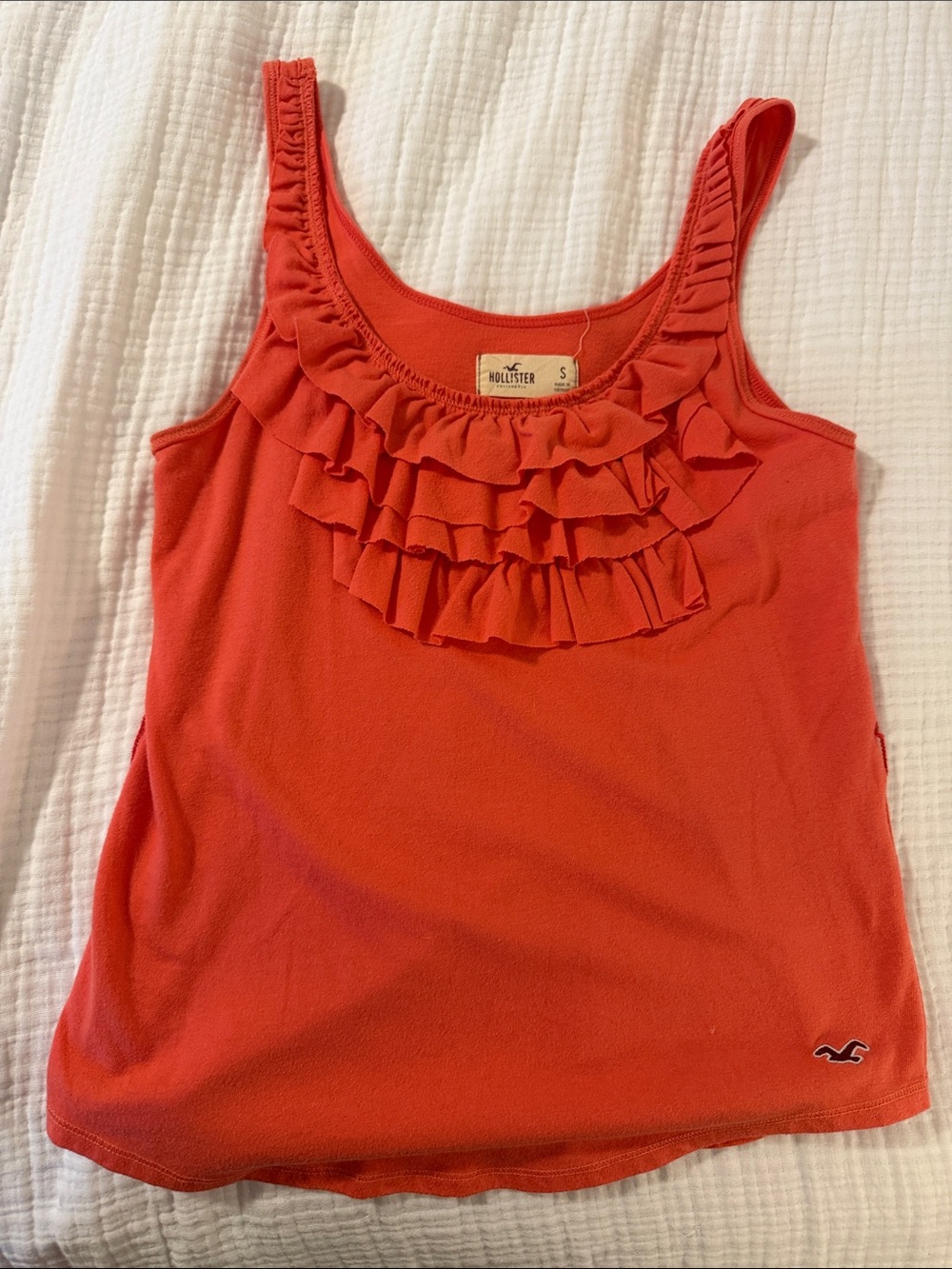 Hollister Coral Pink Ruffle Scoop Neck Tank
